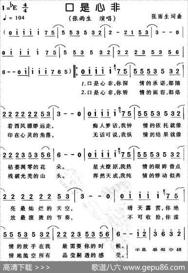 口是心非（张雨生词曲） - 张雨生|张雨生