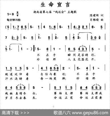 生命宣言（湖南省第七届“残运会”主题歌） - 陈建新|肖雅瑜