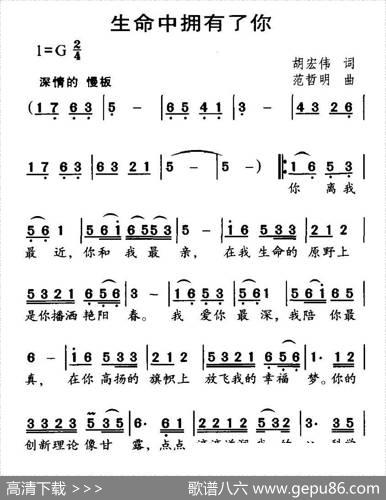 生命中拥有了你（胡宏伟词范哲明曲） - 胡宏伟|范哲明