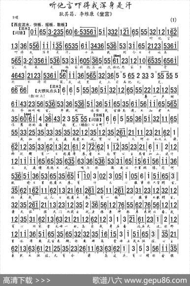 听他言吓得我浑身是汗（《四郎探母·坐宫》选段、琴谱）