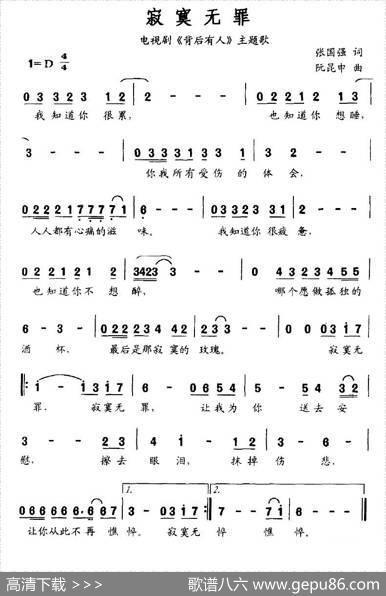 寂寞无罪（电视剧《背后有人》主题歌） - 张国强|阮坤申