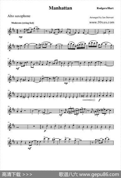 ManhattanAltoSax（四重奏中音萨克斯分谱）