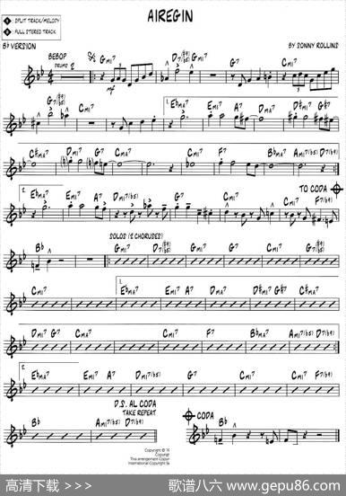 AIREGIN（jazz系列萨克斯谱）|sonny、rollins