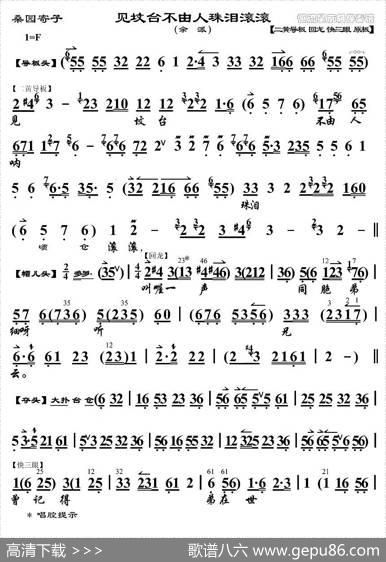 见坟台不由人珠泪滚滚（《桑园寄子》选段、琴谱）
