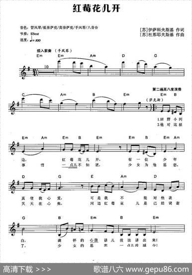 红莓花儿开（弹唱谱）