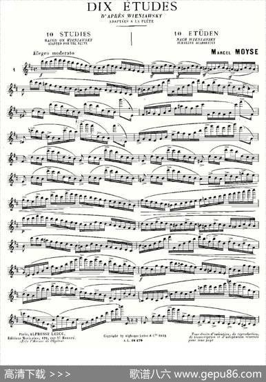 基于维尼亚夫斯基练习曲的10首长笛练习曲之1（Moyse-10StudiesAfterWieniawski）|莫伊斯Moyse