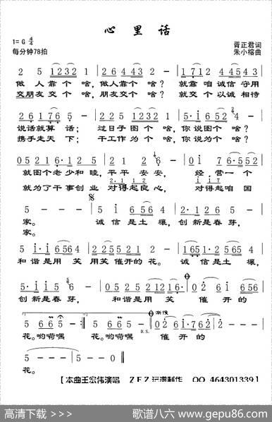 心里话（胥正君词朱小榕曲） - 胥正君|朱小榕