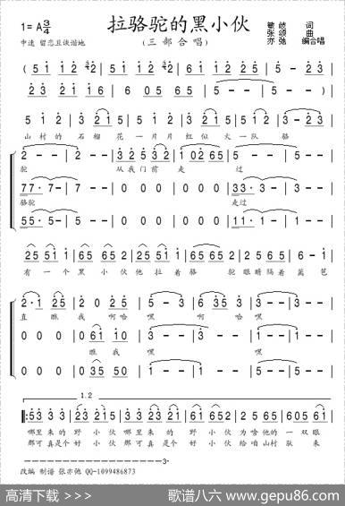 拉骆驼的黑小伙(亦弛改编）（三部合唱） - 敏歧|张颂