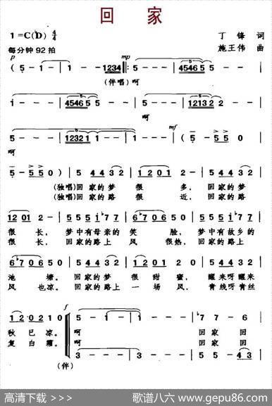 回家（丁锋词施王伟曲、独唱+伴唱） - 丁锋|施王伟