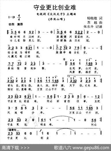 守业更比创业难（电视剧《大汉天子》主题曲） - 杨晓雄|苏越