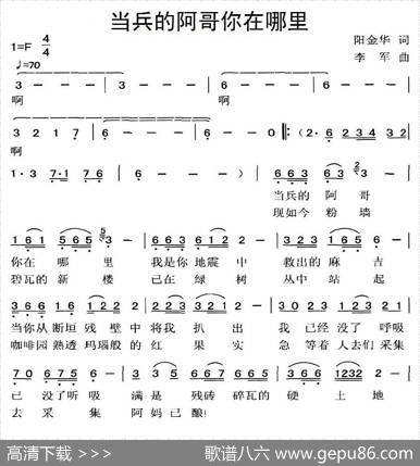 当兵的阿哥你在哪里 - 阳金华|李军