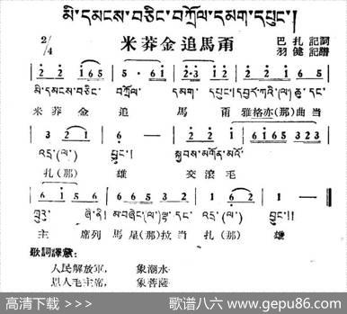 米莽金追马甭（藏族民歌、藏文及音译版）