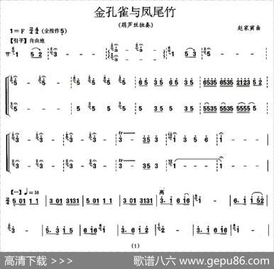 金孔雀与凤尾竹（改良双管葫芦丝演奏谱）|赵家寅