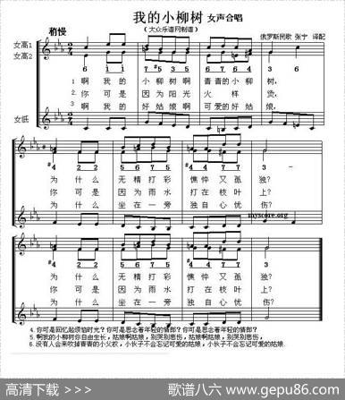 [俄]我的小柳树（女声合唱、五线谱）|张宁译配