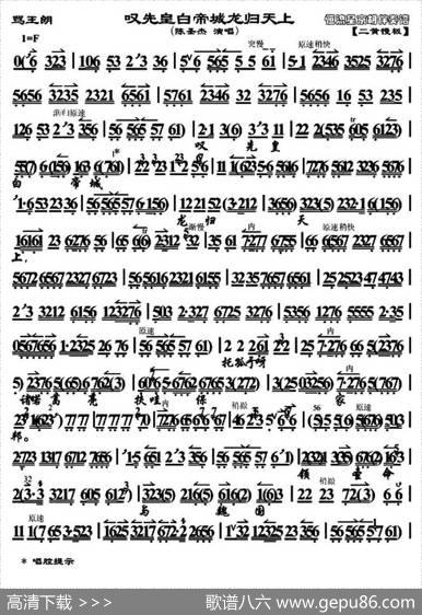 叹先皇白帝城龙归天上（《骂王》唱段、琴谱）