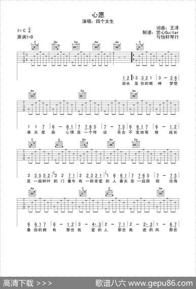 心愿（王泽词曲、觉心Guitar制谱版） - 王泽|王泽