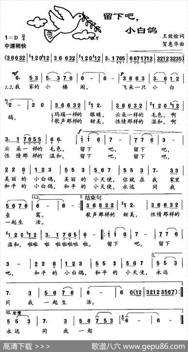 留下吧，小白鸽 - 王致铨|贺惠华