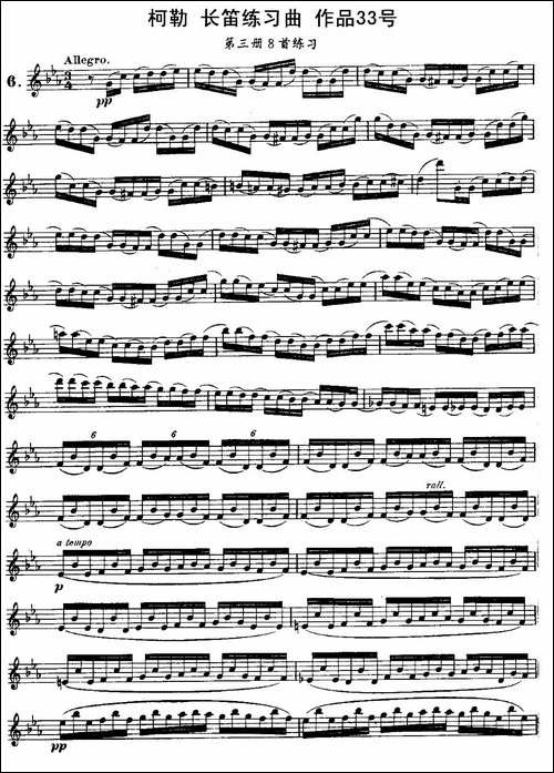 柯勒长笛练习曲作品33号-第三册-6-长笛五线谱|长笛谱