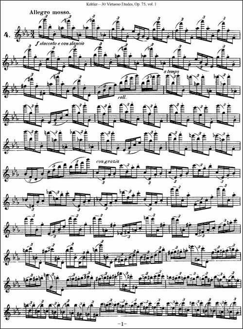 柯勒30首高级长笛练习曲作品75号-NO.4-长笛五线谱|长笛谱