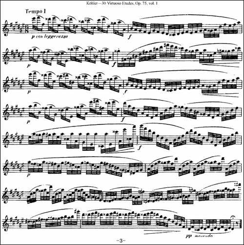 柯勒30首高级长笛练习曲作品75号-NO.5-长笛五线谱|长笛谱