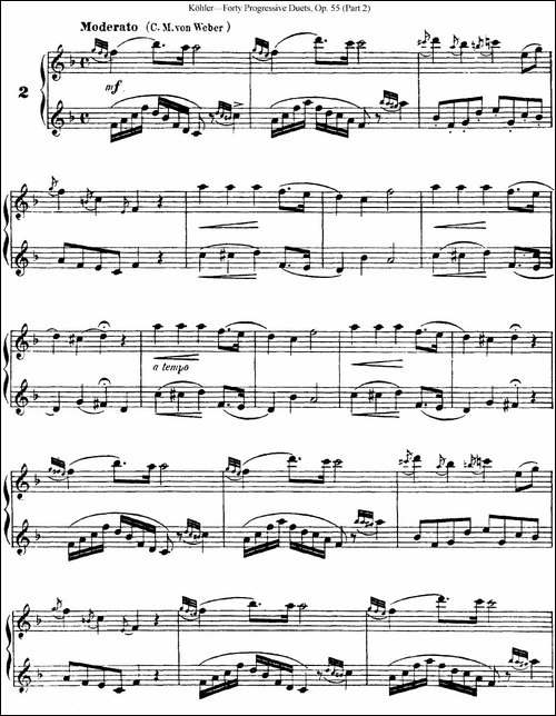 柯勒40首长笛提高练习曲OP.55-二重奏-NO.2-长笛五线谱|长笛谱