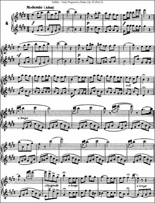柯勒40首长笛提高练习曲OP.55-二重奏-NO.4-长笛五线谱|长笛谱