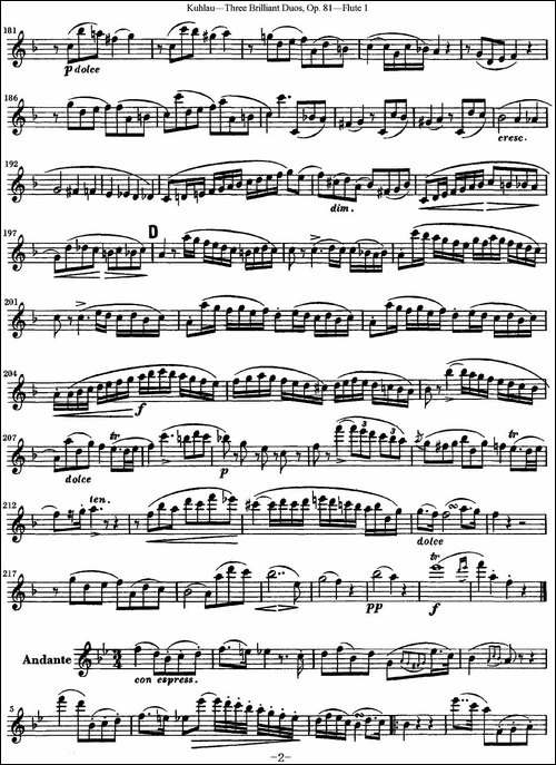 库劳长笛二重奏练习三段OP.81——Flute-1-NO.2-长笛五线谱|长笛谱