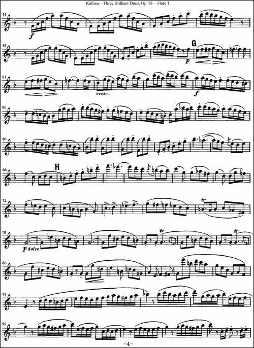 库劳长笛二重奏练习三段OP.81——Flute-1-NO.2-长笛五线谱|长笛谱