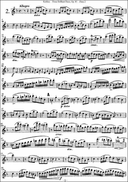 库劳长笛二重奏练习三段OP.81——Flute-2-NO.2-长笛五线谱|长笛谱