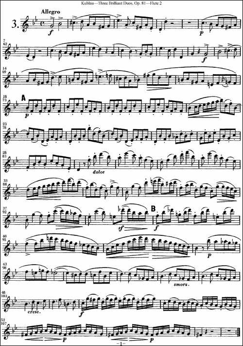 库劳长笛二重奏练习三段OP.81——Flute-2-NO.3-长笛五线谱|长笛谱