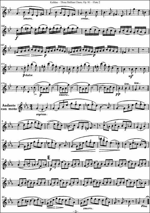 库劳长笛二重奏练习三段OP.81——Flute-2-NO.3-长笛五线谱|长笛谱