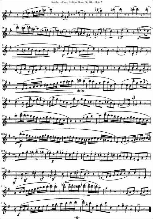 库劳长笛二重奏练习三段OP.81——Flute-2-NO.3-长笛五线谱|长笛谱