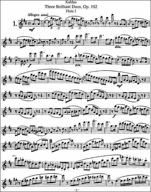 库劳长笛二重奏练习三段OP.102——Flute-1-NO.-长笛五线谱|长笛谱