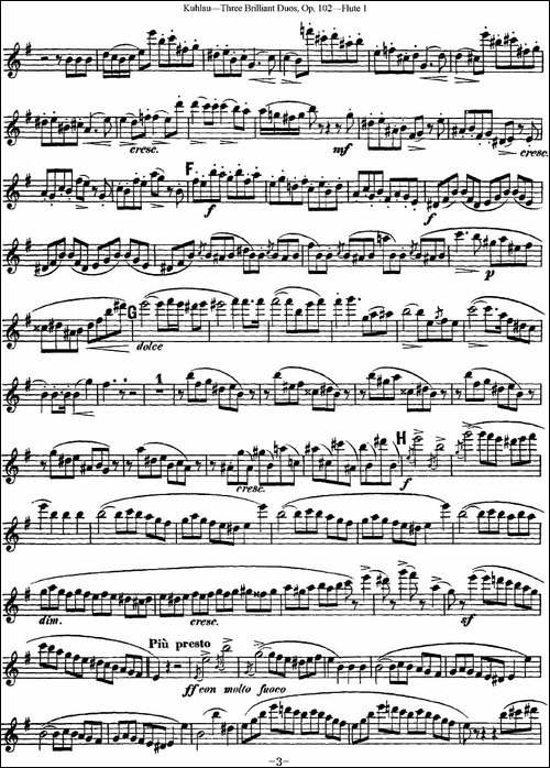 库劳长笛二重奏练习三段OP.102——Flute-1-NO.-长笛五线谱|长笛谱