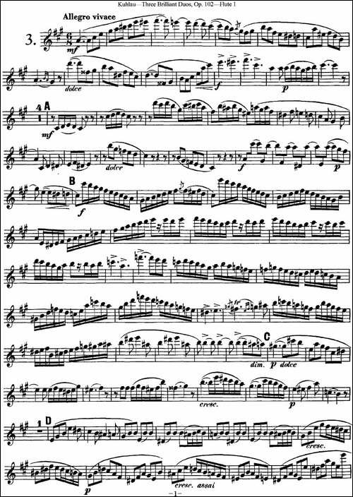 库劳长笛二重奏练习三段OP.102——Flute-1-NO.-长笛五线谱|长笛谱