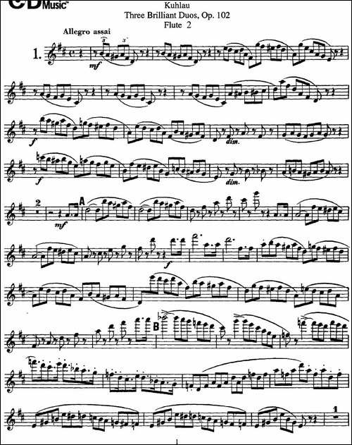 库劳长笛二重奏练习三段OP.102——Flute-2-NO.-长笛五线谱|长笛谱