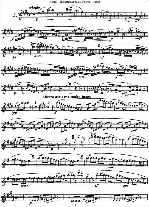 库劳长笛二重奏练习三段OP.102——Flute-2-NO.-长笛五线谱|长笛谱