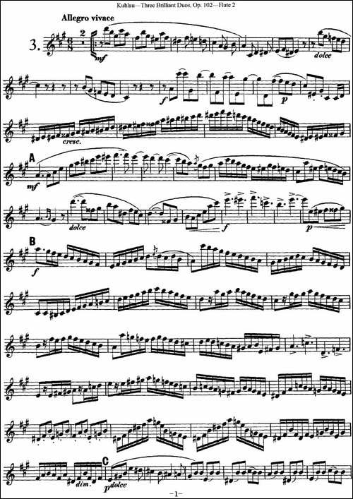 库劳长笛二重奏练习三段OP.102——Flute-2-NO.-长笛五线谱|长笛谱