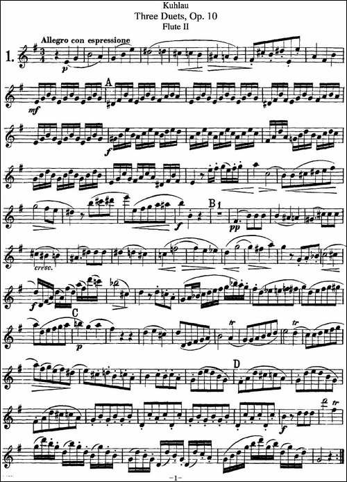 库劳长笛二重奏练习曲Op.10——Flute-2-No.1-长笛五线谱|长笛谱
