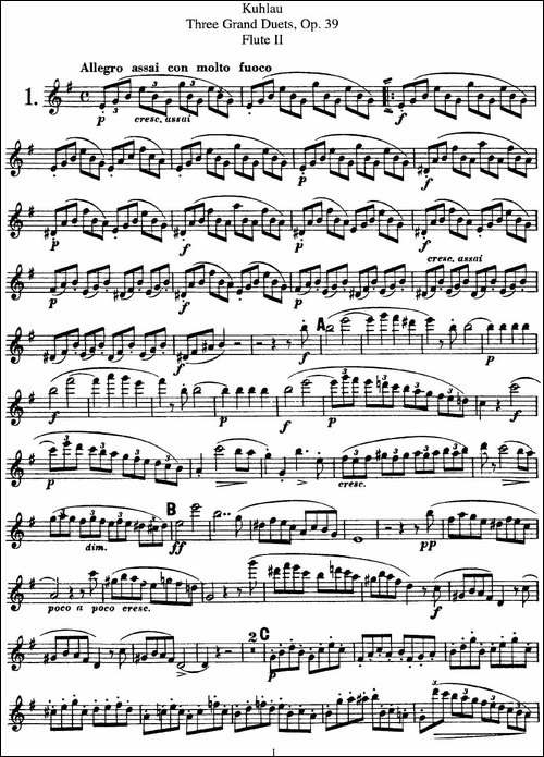 库劳长笛二重奏大练习曲Op.39——Flute-2-No.1-长笛五线谱|长笛谱