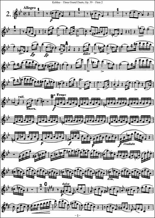 库劳长笛二重奏大练习曲Op.39——Flute-2-No.2-长笛五线谱|长笛谱