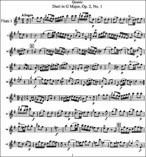 匡茨G大调长笛二重奏Op.2——Flute-1-No.1-长笛五线谱|长笛谱