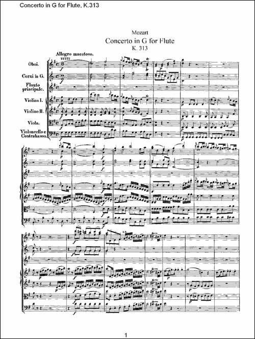 Concerto-in-G-for-Flute,-K.313-G调长笛协奏-长笛五线谱|长笛谱