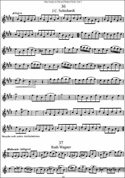斯勒新老风格长笛练习重奏曲-第一-NO.36-NO.42-长笛五线谱|长笛谱