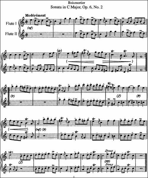 博伊斯卯绨C大调双长笛奏鸣曲Op.6-NO.2-长笛五线谱|长笛谱