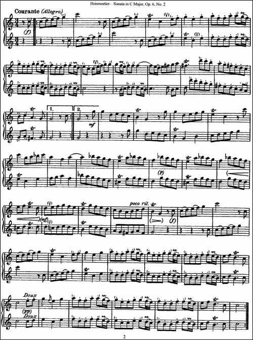 博伊斯卯绨C大调双长笛奏鸣曲Op.6-NO.2-长笛五线谱|长笛谱
