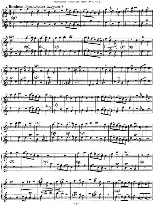 博伊斯卯绨C大调双长笛奏鸣曲Op.6-NO.2-长笛五线谱|长笛谱