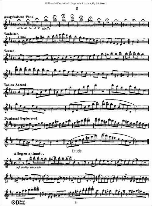 柯勒练习曲作品93号-长笛五线谱|长笛谱