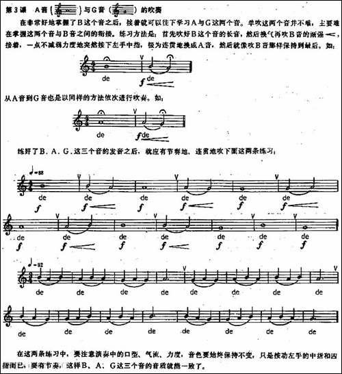长笛练习曲100课之第3课--A音与G音的吹奏-长笛五线谱|长笛谱