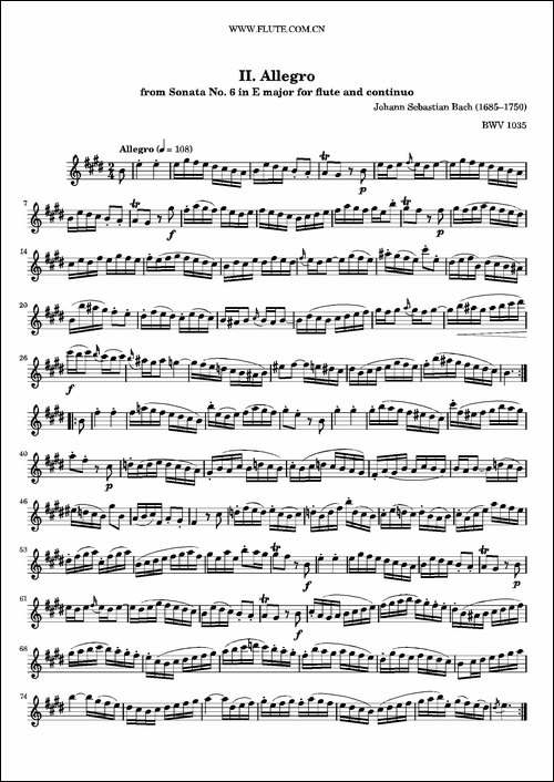 Allegro-BWV1035--长笛五线谱|长笛谱